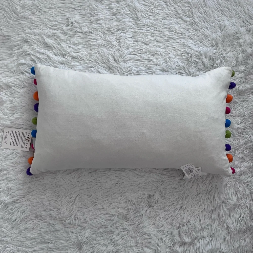 Rae Dunn | RARE ✨ NWT Joy Embroidered Pom Pom Trim Holiday Lumbar Throw Pillow